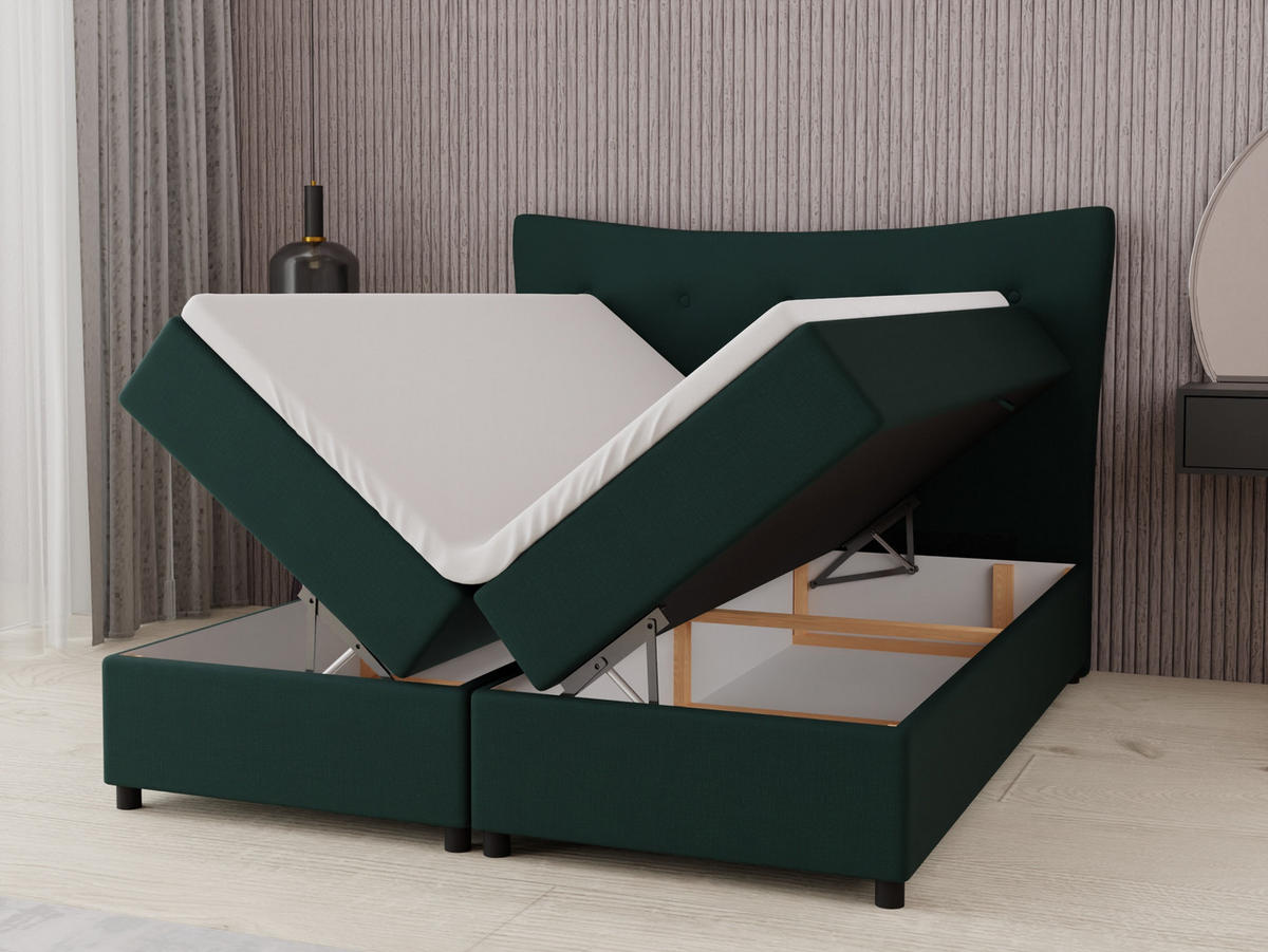 BOXBETT Nevada 160 x 200 cm Doppelbett mit hochwertiger Bonell-Matratze und Topper - grün - Grün, Holz (160/200cm) - Panda Möbel