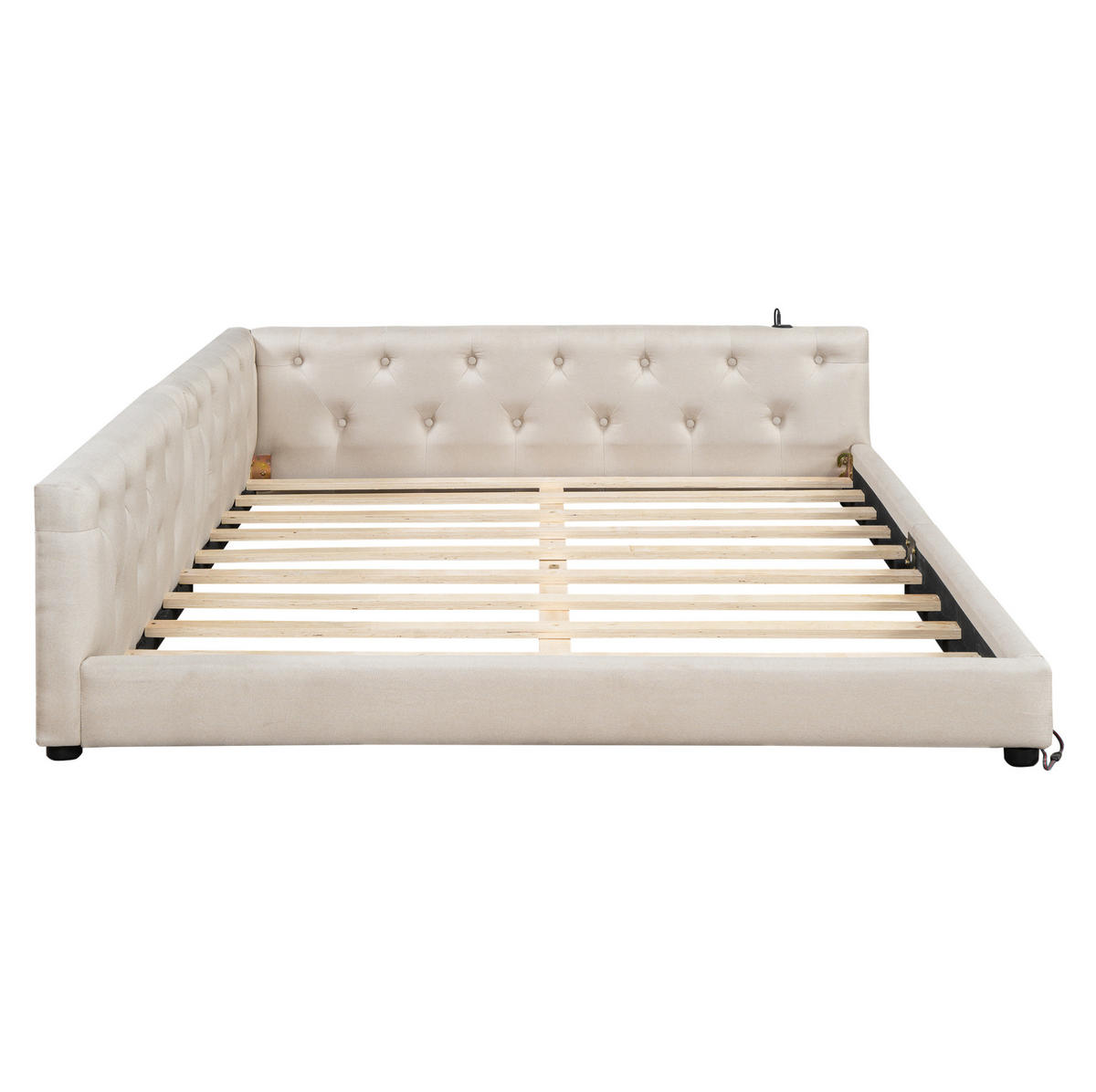 POLSTERBETT 140/200 cm aus Leinen mit LED-Beleuchtung und USB- und Type-C-Anschlüssen - Beige, Textil (140/200cm) - Flora Grace