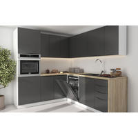 WINKELKÜCHE Napoli weiß matt / RAL 7012 basaltgrau (K5) 228/ 205 / 207cm 11-teilig - Weiß/Grau, Holzwerkstoff (232/207/205cm) - Feldmann-Wohnen