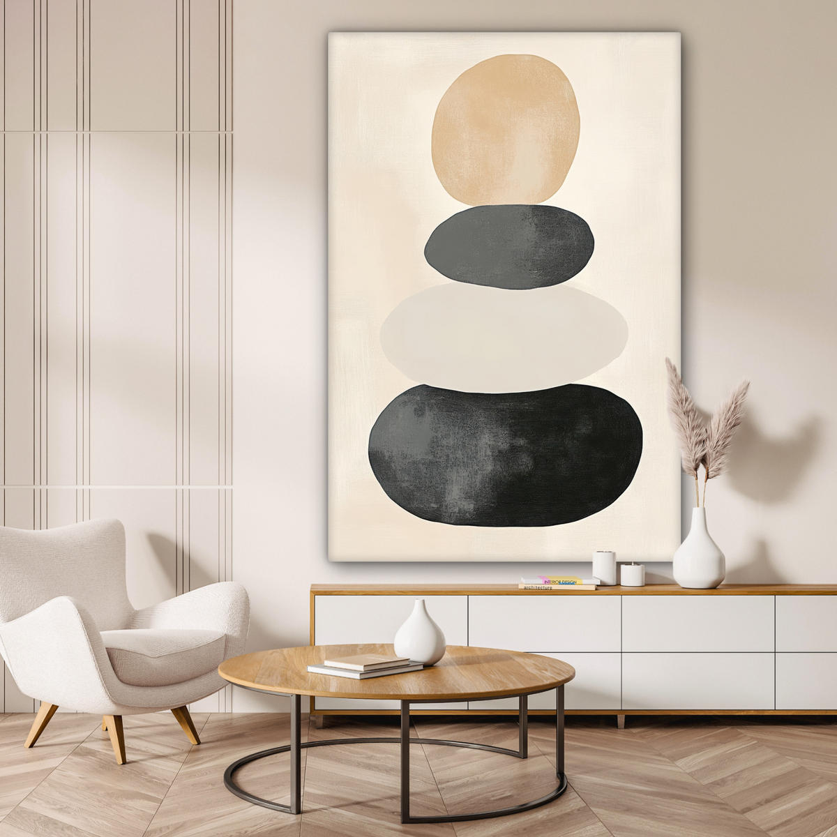 OBRAZ NA PLÁTNĚ Japandi - Wabi sabi - Béžová 90x140 cm - šedohnědá, textil (90/140cm) - MuchoWow