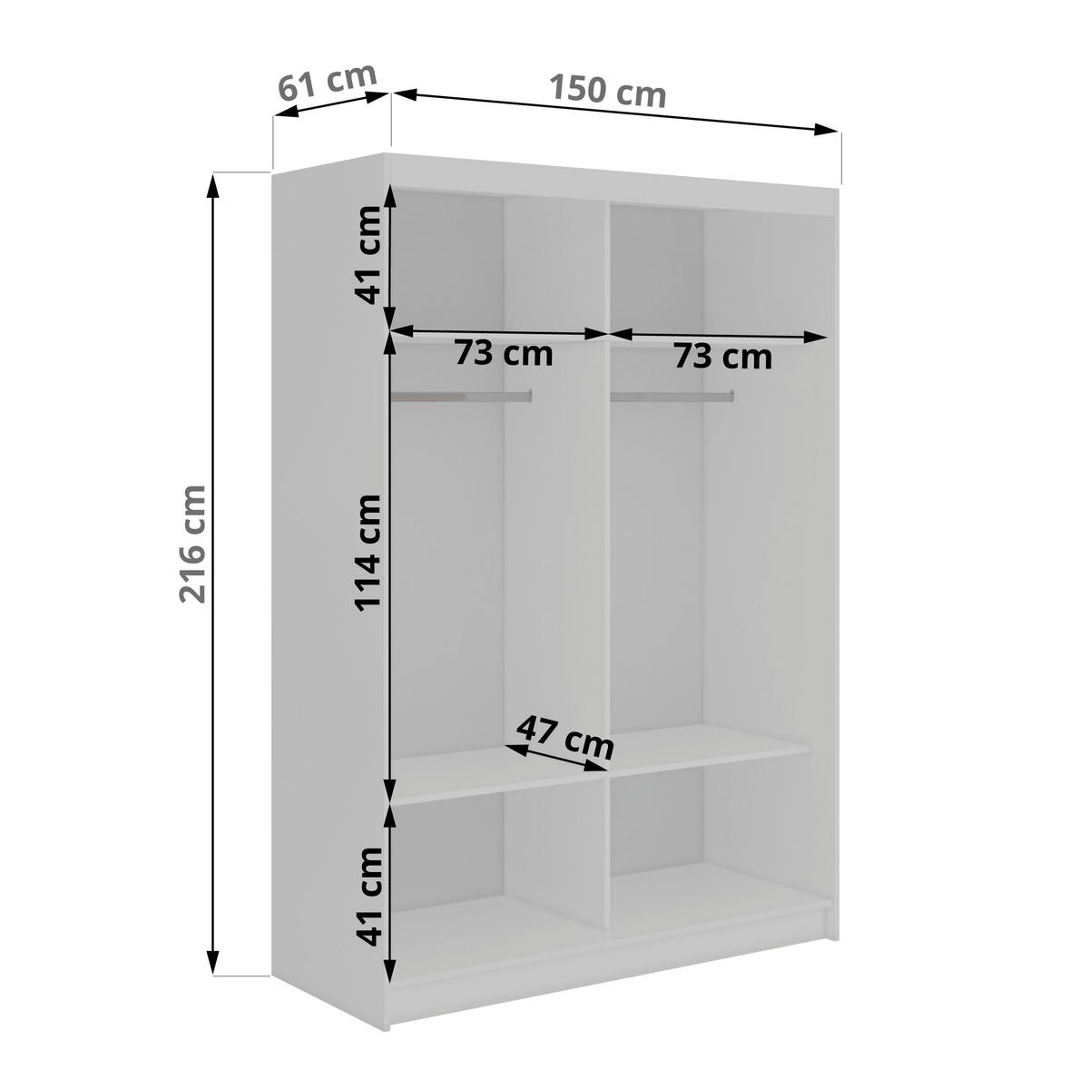 SCHWEBETÜRENSCHRANK mit Lamellen NAURU - 150 - Weiß und Schwarz - Schwarz/Alufarben, Holzwerkstoff/Metall (150/216/61cm) - MKS