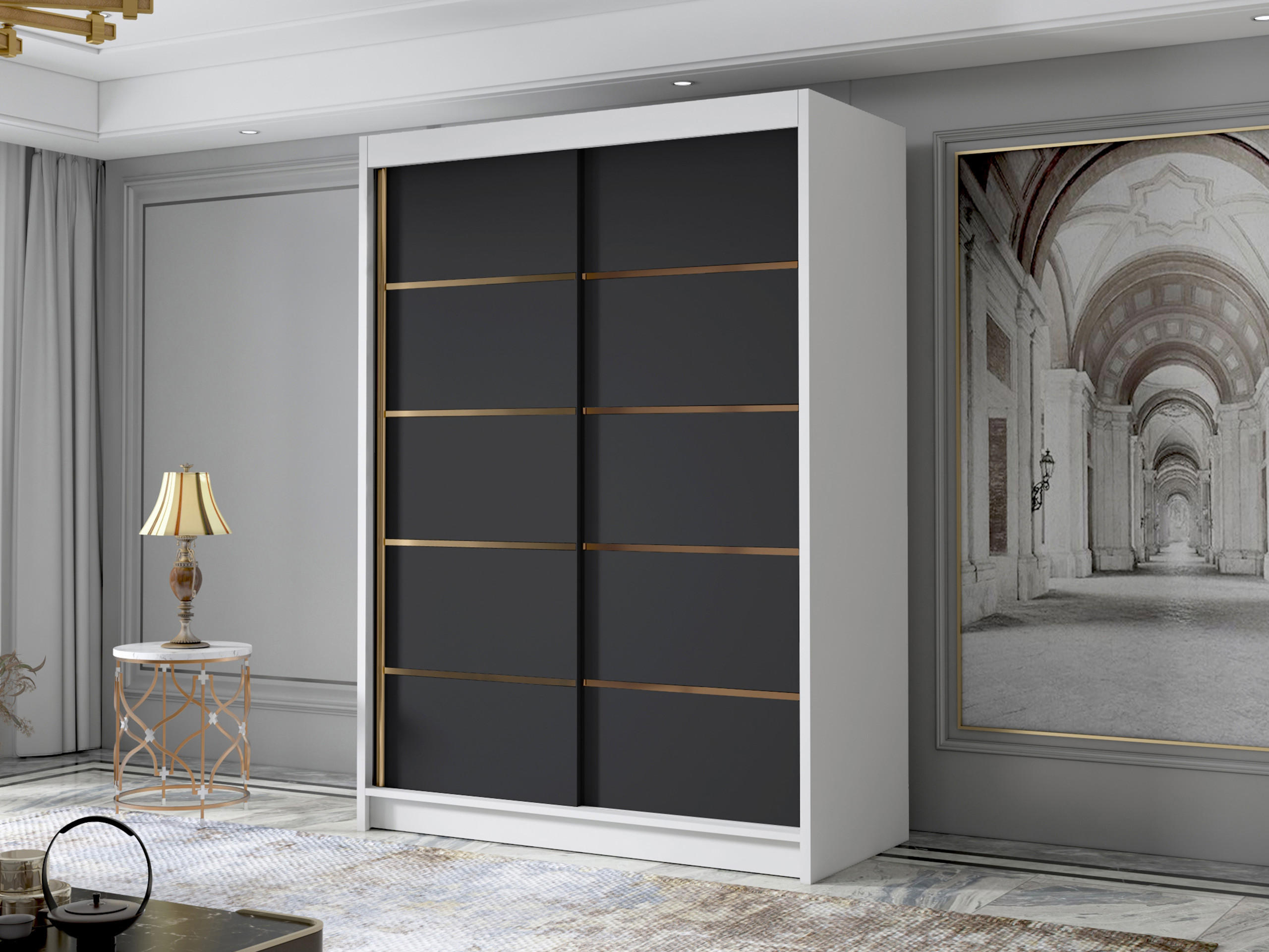 SCHIEBETÜRENSCHRANK Lungo IV - Goldfarben/Multicolor, Holzwerkstoff/Metall (120/200/58cm) - MIRJAN24