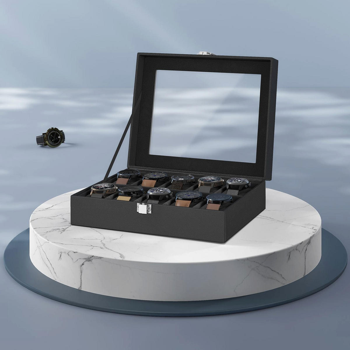 UHRENBOX MOGADISHU - Schwarz, Glas (25.5/7.8/20.2cm) - Hansiro