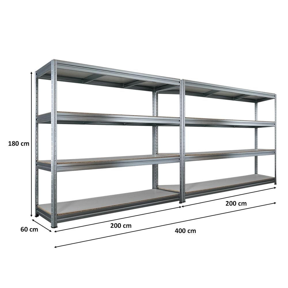 SCHWERLASTREGAL Dino 2er-Set 180x200x60cm Melamin-Ebenen Verzinkt - Silberfarben, Metall (400/180/60cm) - PROREGAL