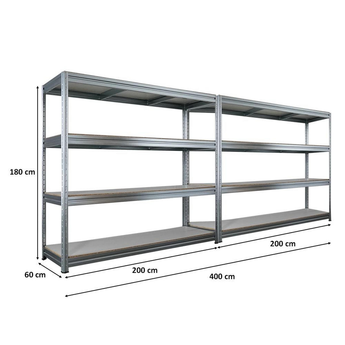 SCHWERLASTREGAL Dino 2er-Set 180x200x60cm Melamin-Ebenen Verzinkt - Silberfarben, Metall (400/180/60cm) - PROREGAL