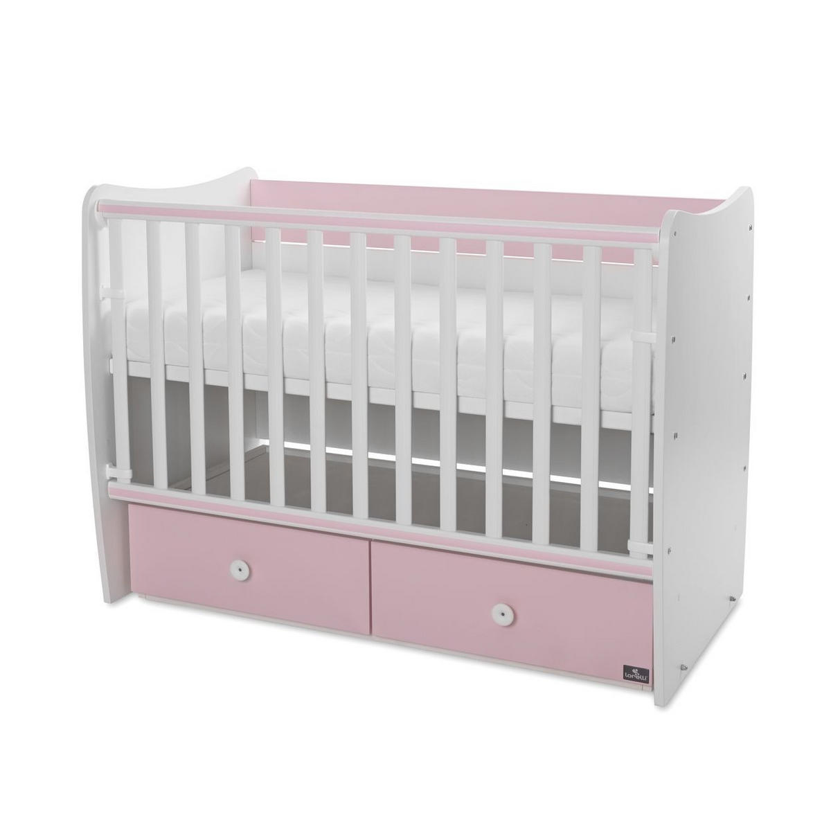 BABYBETT MATRIX NEW 120 x 60 cm rosa 120 x 60 cm, Schaukelfunktion, 2 Schubladen, 2 Ebenen, Schlupfsprossen - Rosa, Holzwerkstoff (60/120cm) - Lorelli