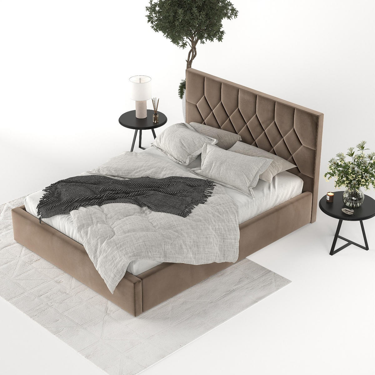 POLSTERBETT Brisa 180/200 cm Braun im Paros Stoff - Schwarz/Naturfarben, Holz/Holzwerkstoff (180/200cm) - AltaBeds