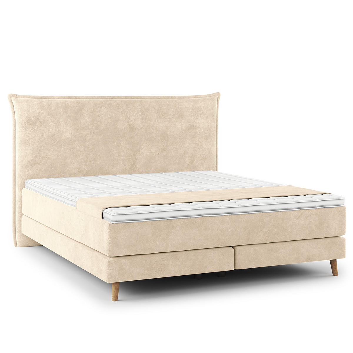 BOXSPRINGBETT - Klassisch - Creme, Holz (180/200cm) - home24