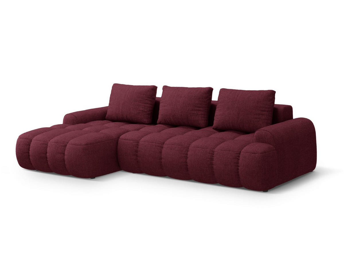 AUSKLAPPBARES-ECKSOFA links mit Container Linz aus strukturiertem Stoff burgundfarben 3 Sitzplätze - Bordeaux, Textil (142/275cm) - Cosmopolitan Design
