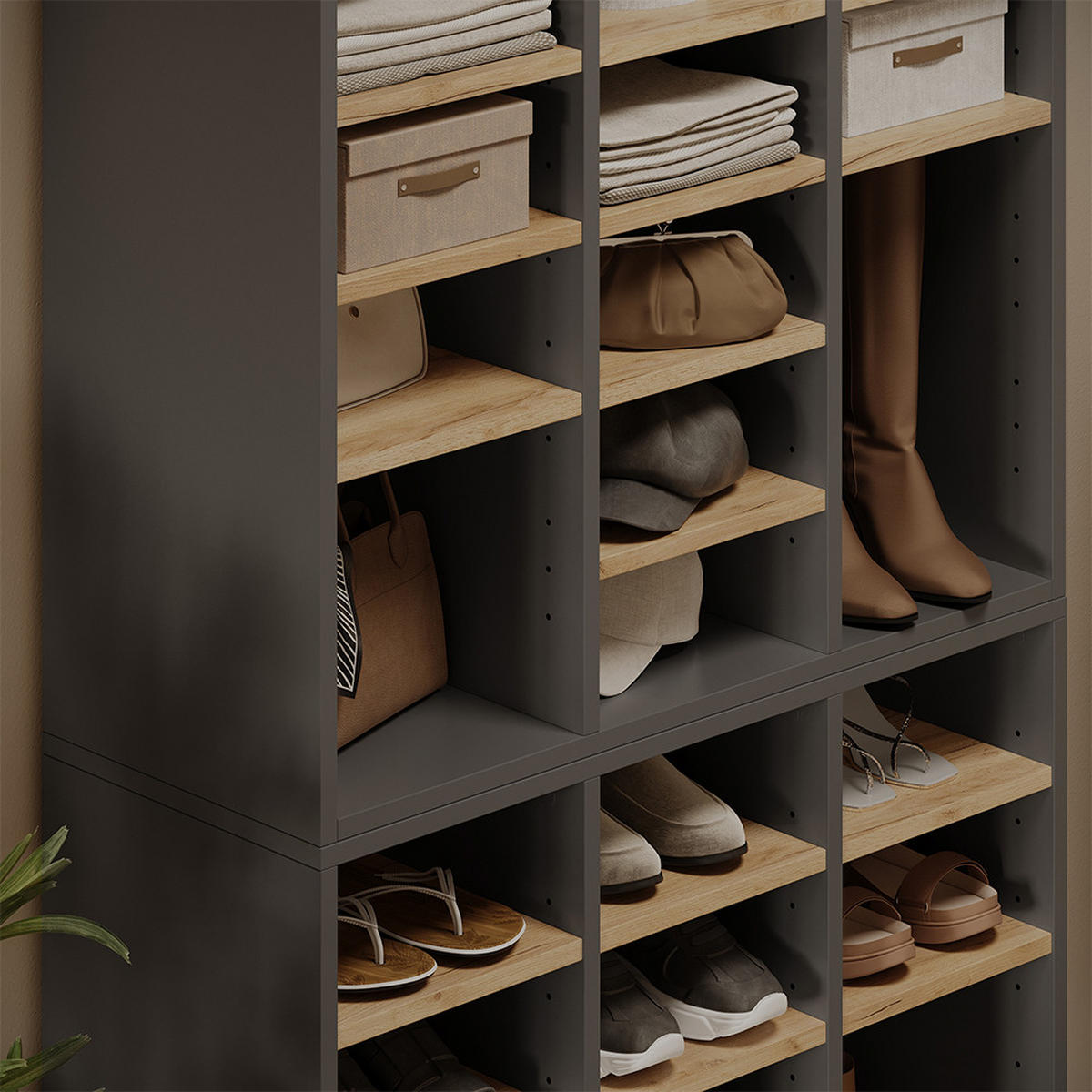 SCHUHSCHRANK-SET Lysander, Anthrazit/Goldkraft Eiche, 78.6 x 65.5 cm 2 Teile - Honigeiche/Anthrazit, Holzwerkstoff (78.6/65.5/32.1cm) - Vicco
