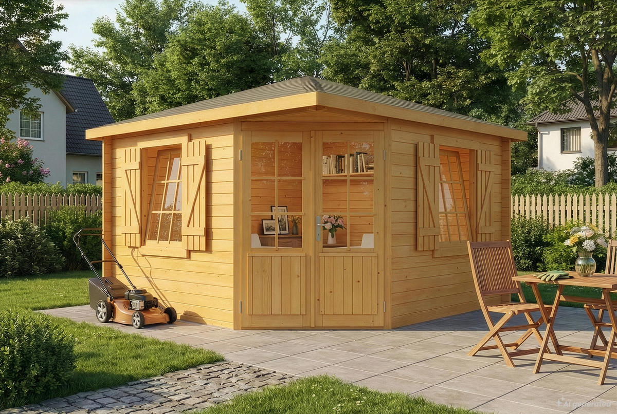 GARTENHAUS Holz Monica Royal - Pinienfarben, Holz (368/275/368cm) - Alpholz