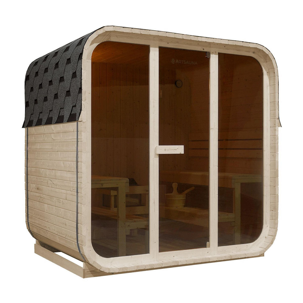 FASSSAUNA Fjora mit 9 kW Saunaofen (6 Personen) - Naturfarben, Holz (228/225/180cm) - Artsauna