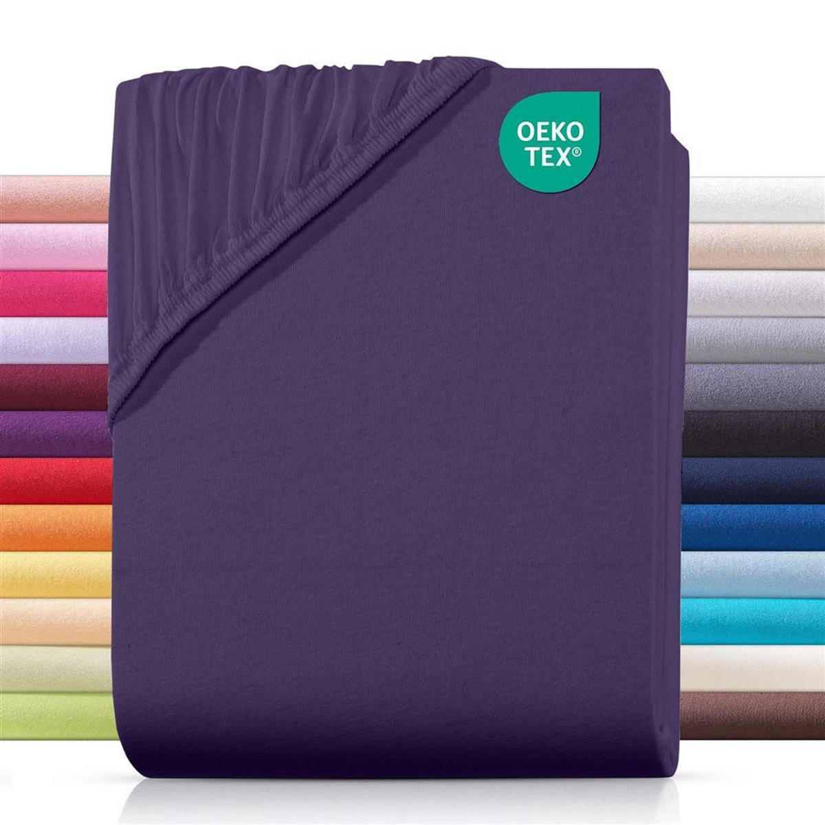 JERSEY-SPANNBETTLAKEN 200x200 cm aus 100% Baumwolle, Bettlaken Aubergine Uni - Aubergine, Textil (200/200cm) - Carpe Sonno