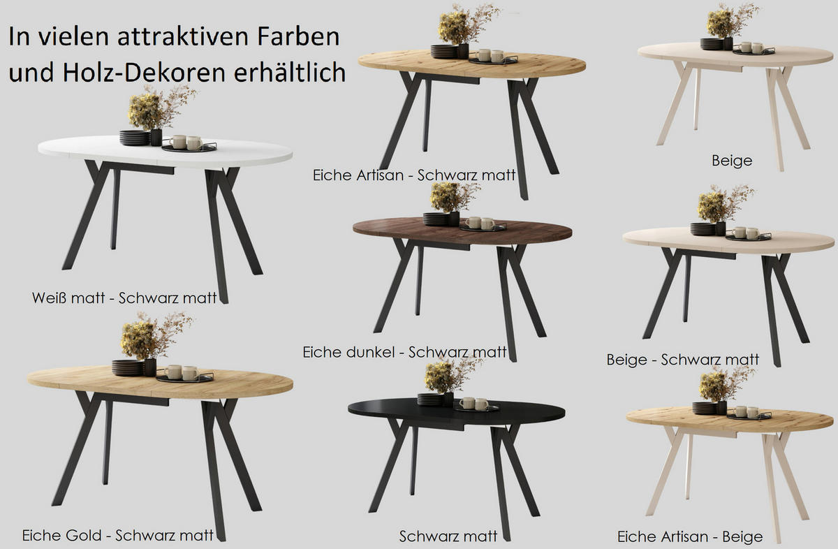 ESSTISCH Rund Eiche dunkel Schwarz 90x70 cm - Dunkelbraun/Schwarz, Holzwerkstoff (90/90/77cm) - designimpex