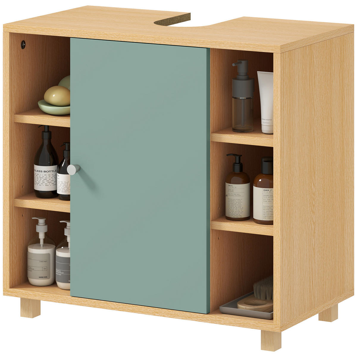WASCHBECKENUNTERSCHRANK DE-15925 mit 6 offenen Regalen Grün - Grün, Holzwerkstoff (60/57/33cm) - ComfortXL
