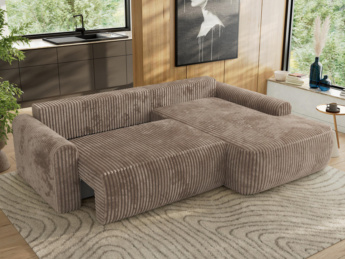 ECKSCHLAFSOFA CUBO L Braun Cord - rechts - Schwarz/Braun, Kunststoff/Textil (187/273cm) - MKS