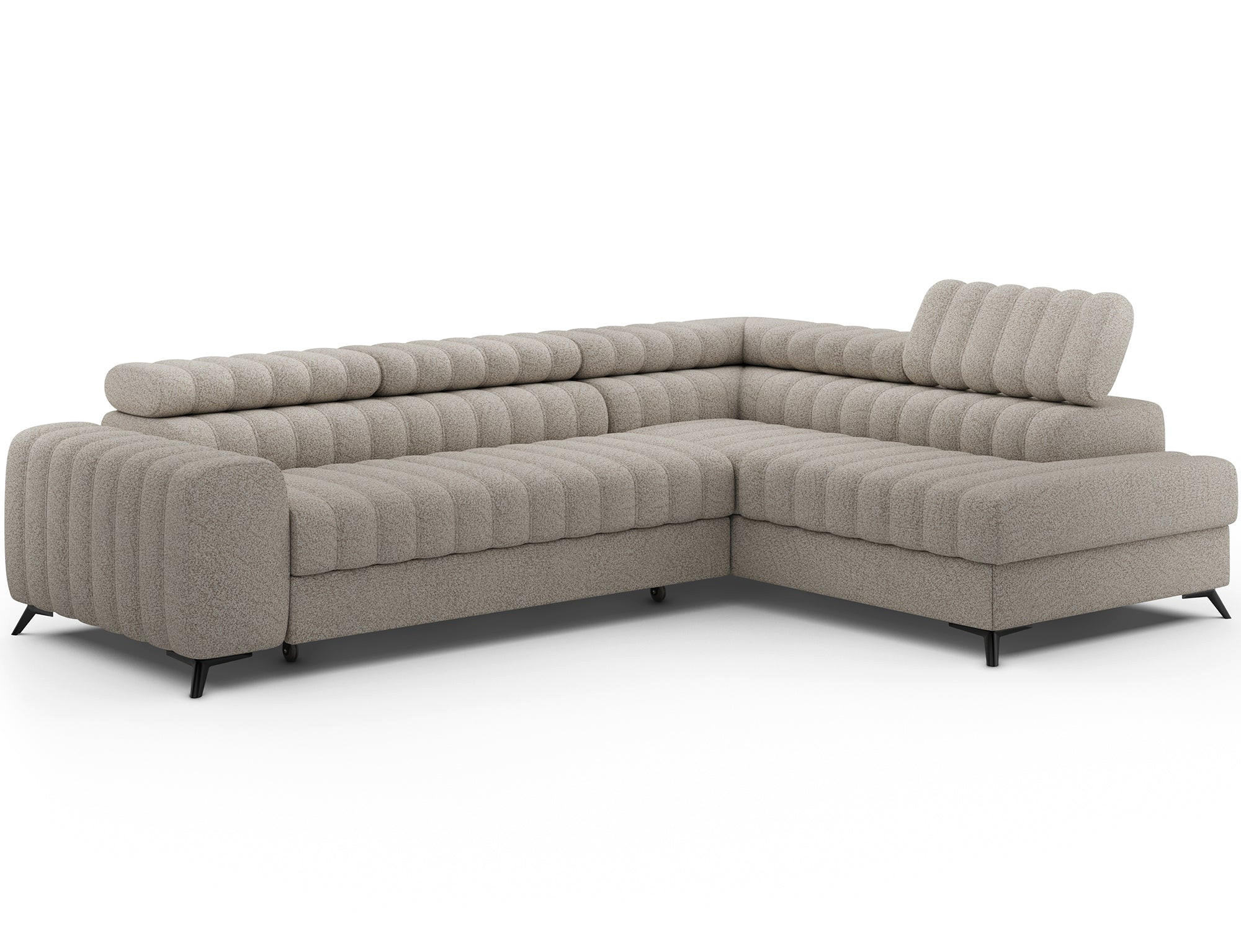 KANEDO Ecksofa mit Schlaffunktion und Bettkasten – Modernes Designsofa, verstellbare Kopfstützen, Metallfüße - Beige, Kunststoff (269/86cm) - Wohnideebilder