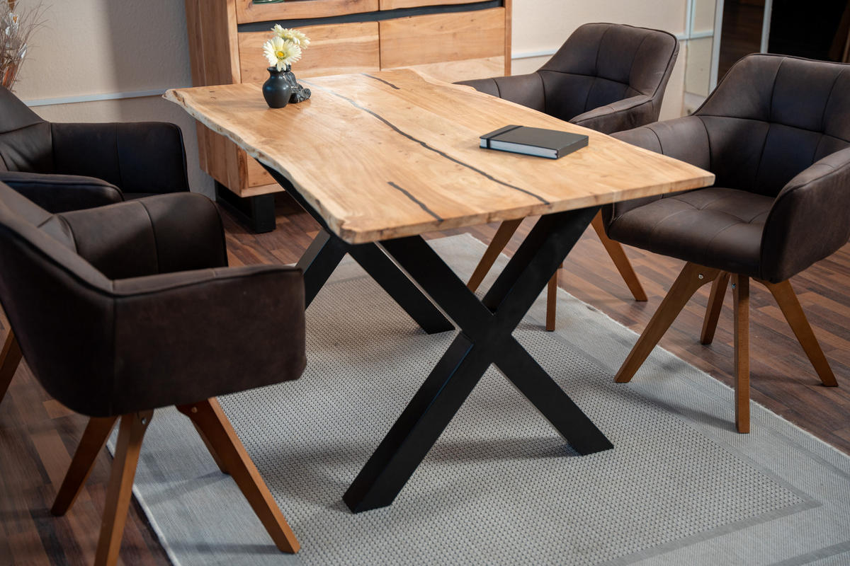 ESSTISCH POLLY - Beige/Schwarz, Holz/Metall (80/120/77cm) - SAM
