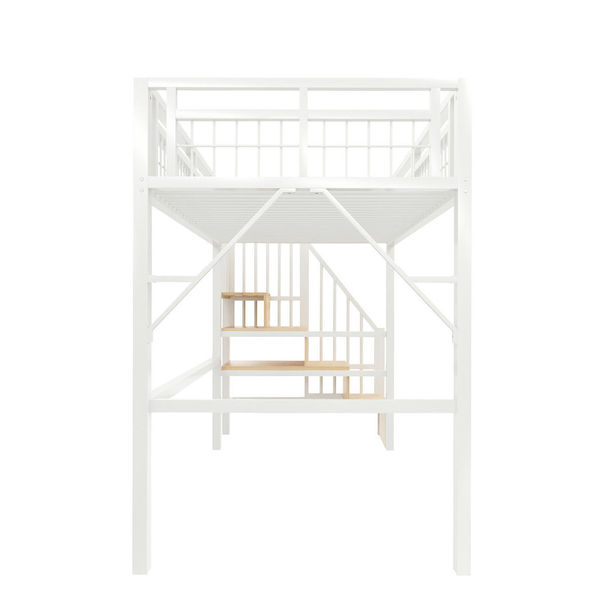 HOCHBETT 90/200 cm DE-04549, mit LED und Stauraum-Treppe in Weiß - Weiß, Metall (90/200cm) - ComfortXL