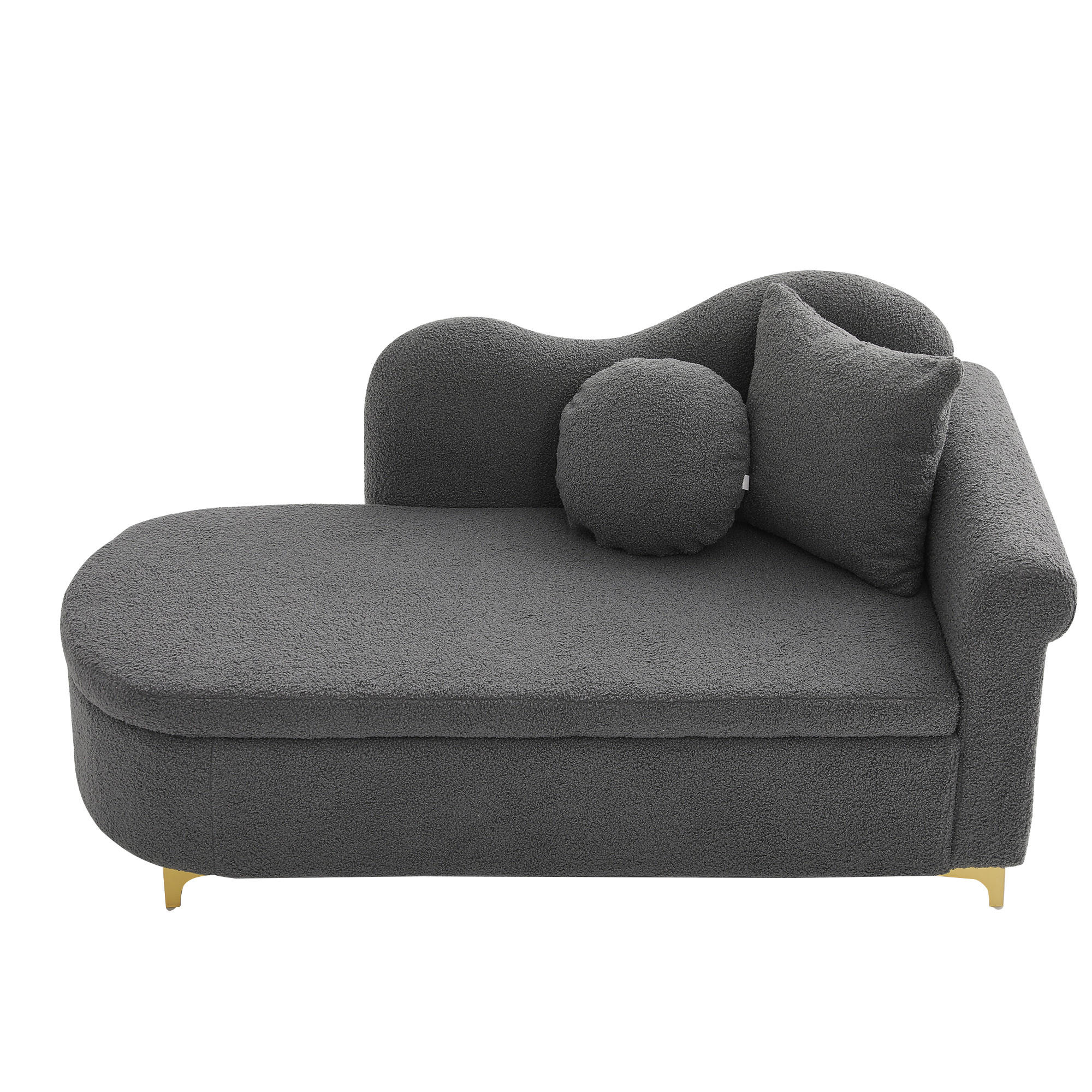 CHAISELONGUE mit Stauraum 134 cm, Teddyplüsch, modernes Design, wellenförmige Rückenlehne, inkl. Lenden- & Nackenkissen - Grau, Textil (64/70/134cm) - Ej. Life