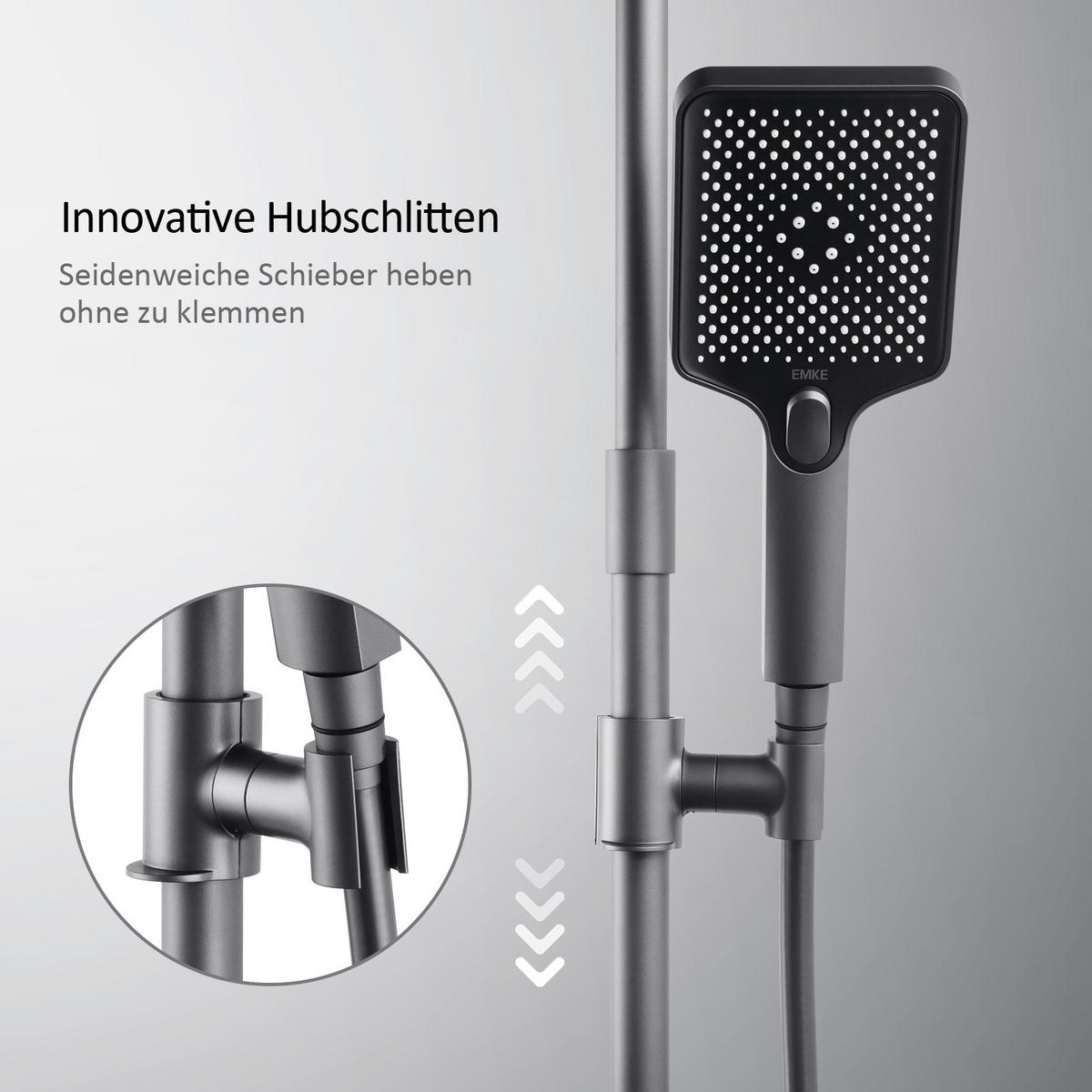 ÜBERKOPFBRAUSESET mit Armatur Thermostat und Ablage Anthrazit - Anthrazit, Metall (36/106.6/48.7cm) - EMKE