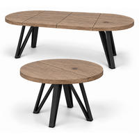 ESSTISCH rund ausziehbar 90/190/76 cm, Graubraun Eiche Halifax Egger, 54 cm Tischplatte + Industrial Metallgestell Schwarz - Eichefarben/Graubraun, Holzwerkstoff/Metall (90/190/76cm) - Damale Möbel