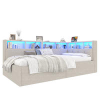 SCHLAFSOFA 90/200 cm in Beige Leinen mit Bettkasten, LED, USB und Type-C - Beige, Holzwerkstoff/Textil (90/200cm) - WISHDOR