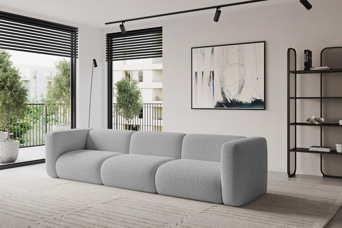 MODULÁRNÍ pohovka MIRA-S2, 3místná, 319 × 89 × 70 cm, světle šedá, bouclé - černá/stříbrná, kompozitní dřevo/textil (319/70/89cm) - ALTDECOR