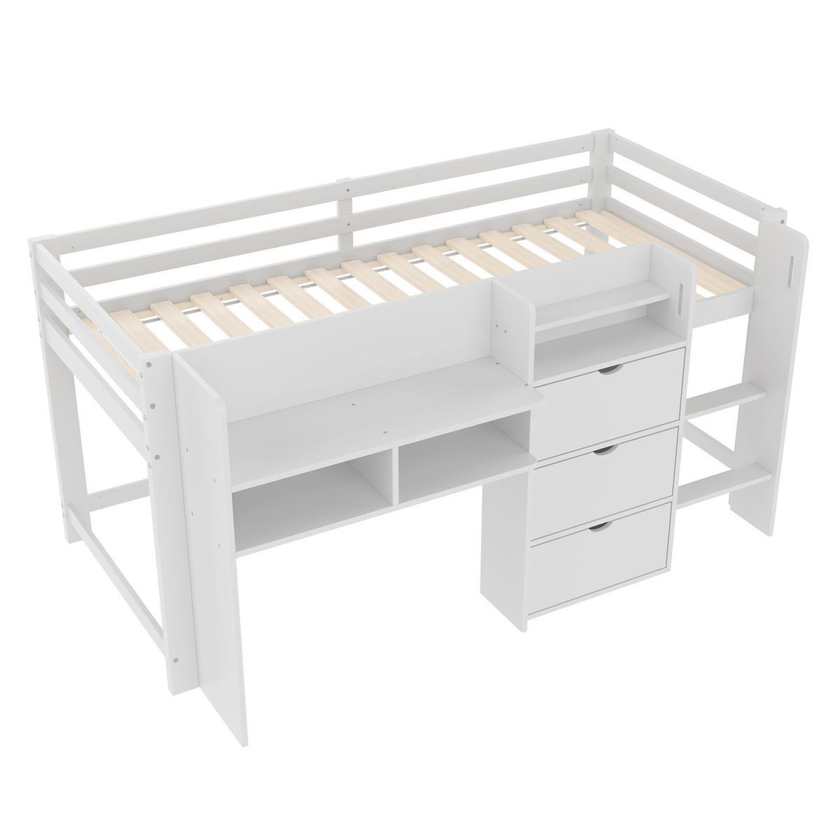 VISOKI krevet 90/200 cm s velikim spremištem, sigurnosnom ogradom i stabilnim ljestvama, Bijela - bijela, drvo (90/200cm) - Redom