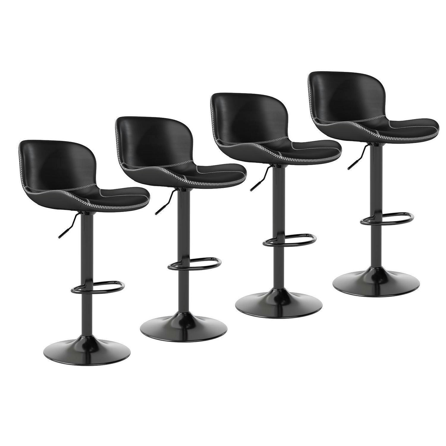 BARHOCKER 4er Set höhenverstellbar und drehbar mit Lehne, Schwarz - Schwarz, Kunststoff (45/100/38cm)