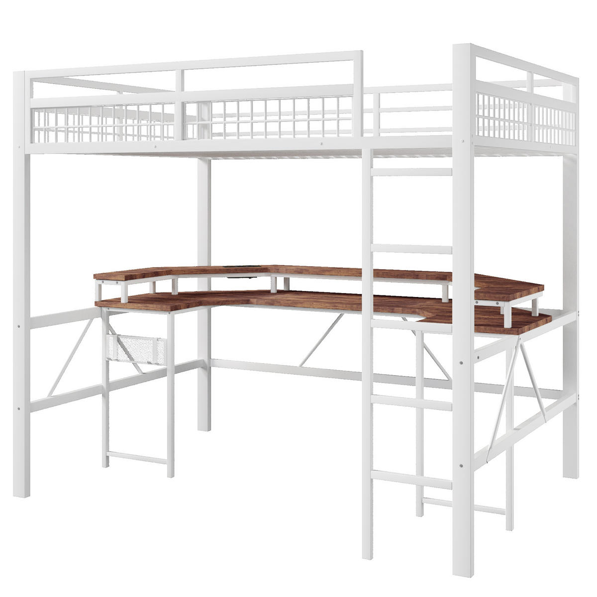 HOCHBETT 140/200 cm DE-04494, mit LED und Schreibtisch in Weiß - Weiß, Metall (140/200cm) - ComfortXL