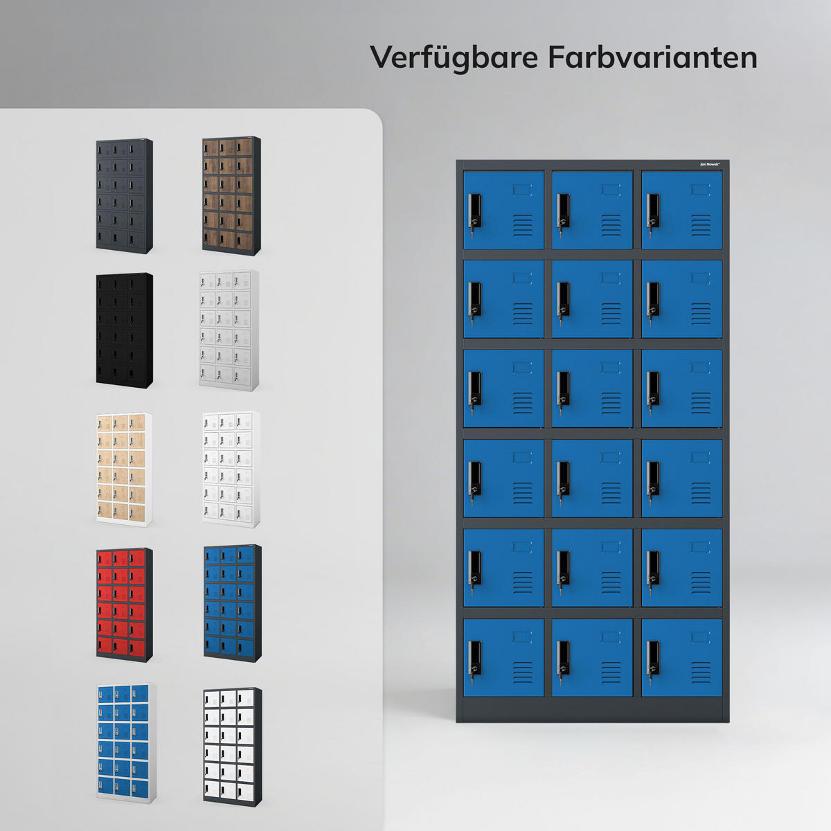 MITARBEITERSPIND KAROL 18 Fächer 90 x 185 x 40 cm - Blau/Anthrazit, Metall (90/185/40cm) - Jan Nowak