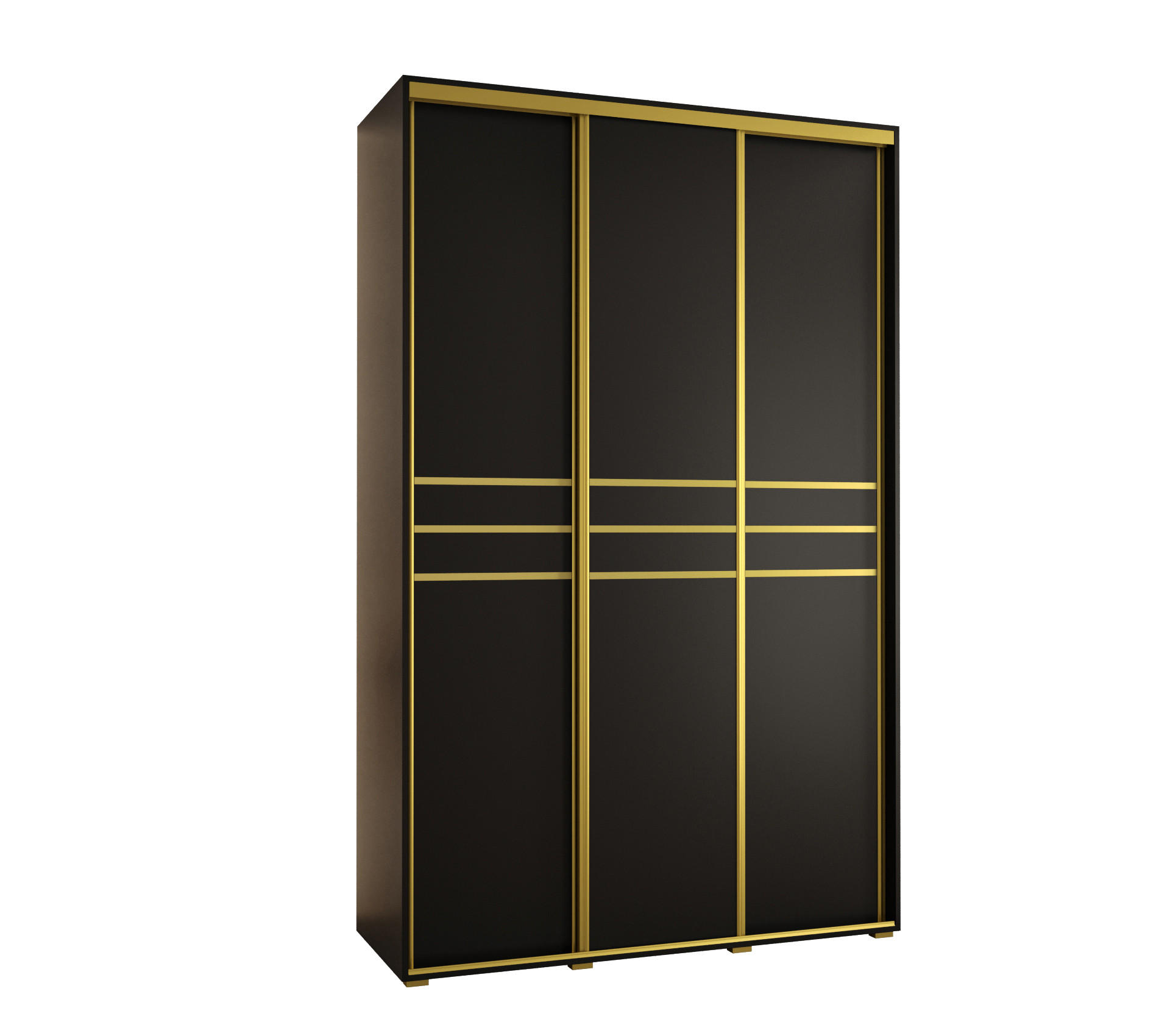 SCHWEBETÜRENSCHRANK 235,2/160/60 3-türig - Goldfarben/Schwarz, Holz/Metall (160/235/60cm) - Abiks Möbel
