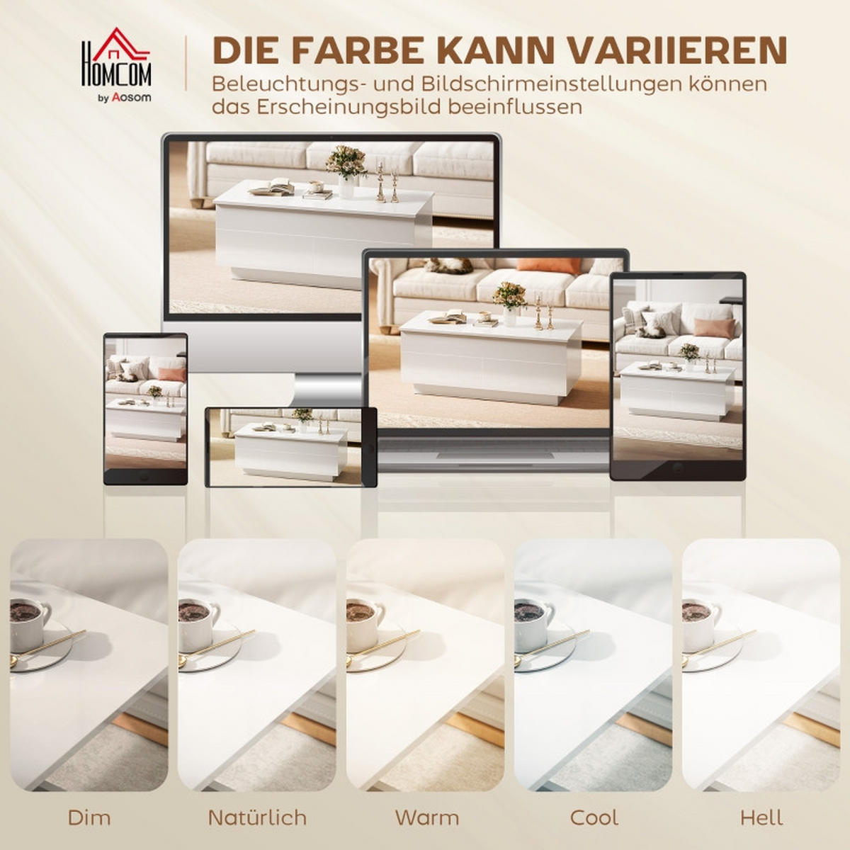 COUCHTISCH 102/48/40 cm weiß hochglänzend aus Holz und Metall mit höhenverstellbarer Tischplatte - Weiß, Holz (102/48/54.5cm) - OKWISH