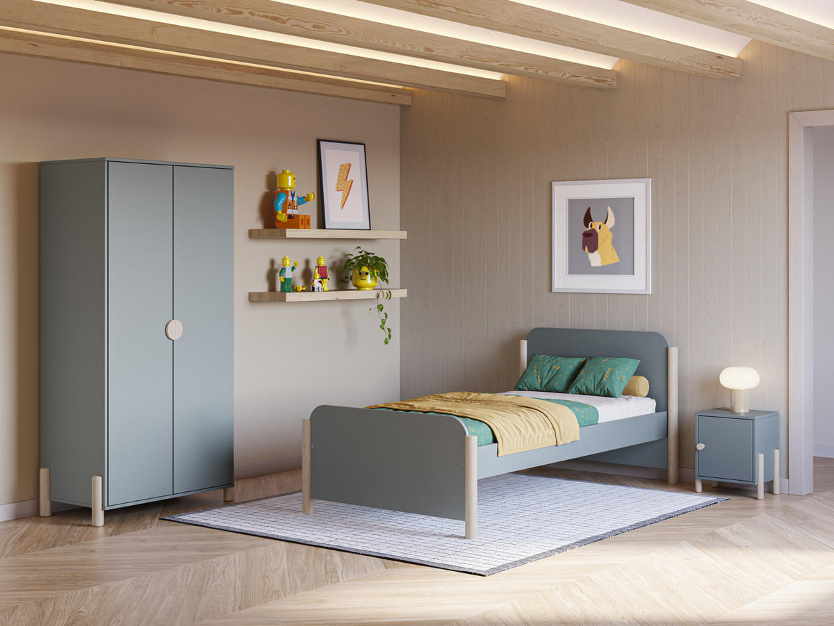 BETT 90x190 cm mit abgerundeten Formen 107,2/199/70 cm - Grün, Holz (190/90cm) - Calicosy