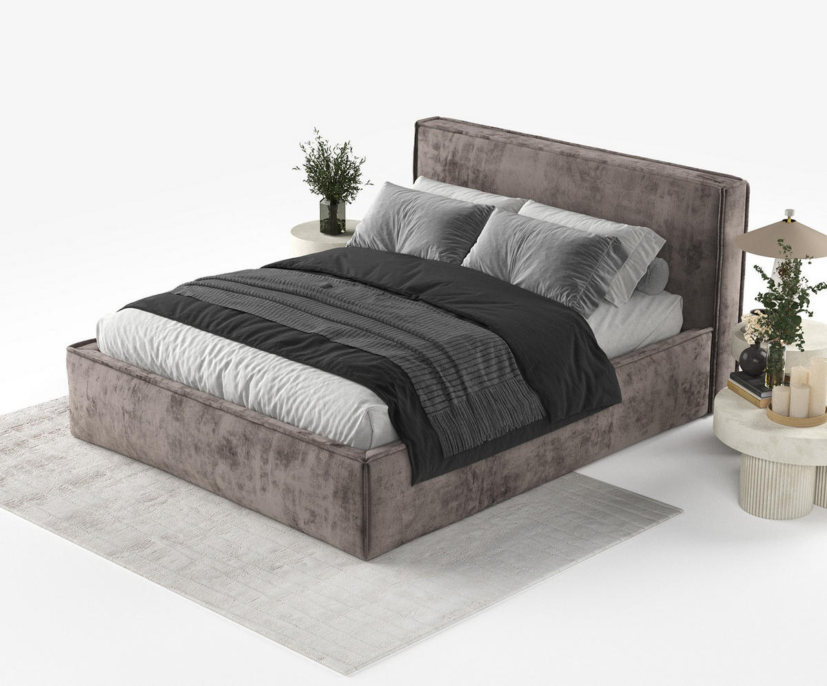 POLSTERBETT Lounge Braun 200/200 cm im Chenille-Stoff - Schwarz/Naturfarben, Holz/Holzwerkstoff (200/200cm) - Maison de Reve