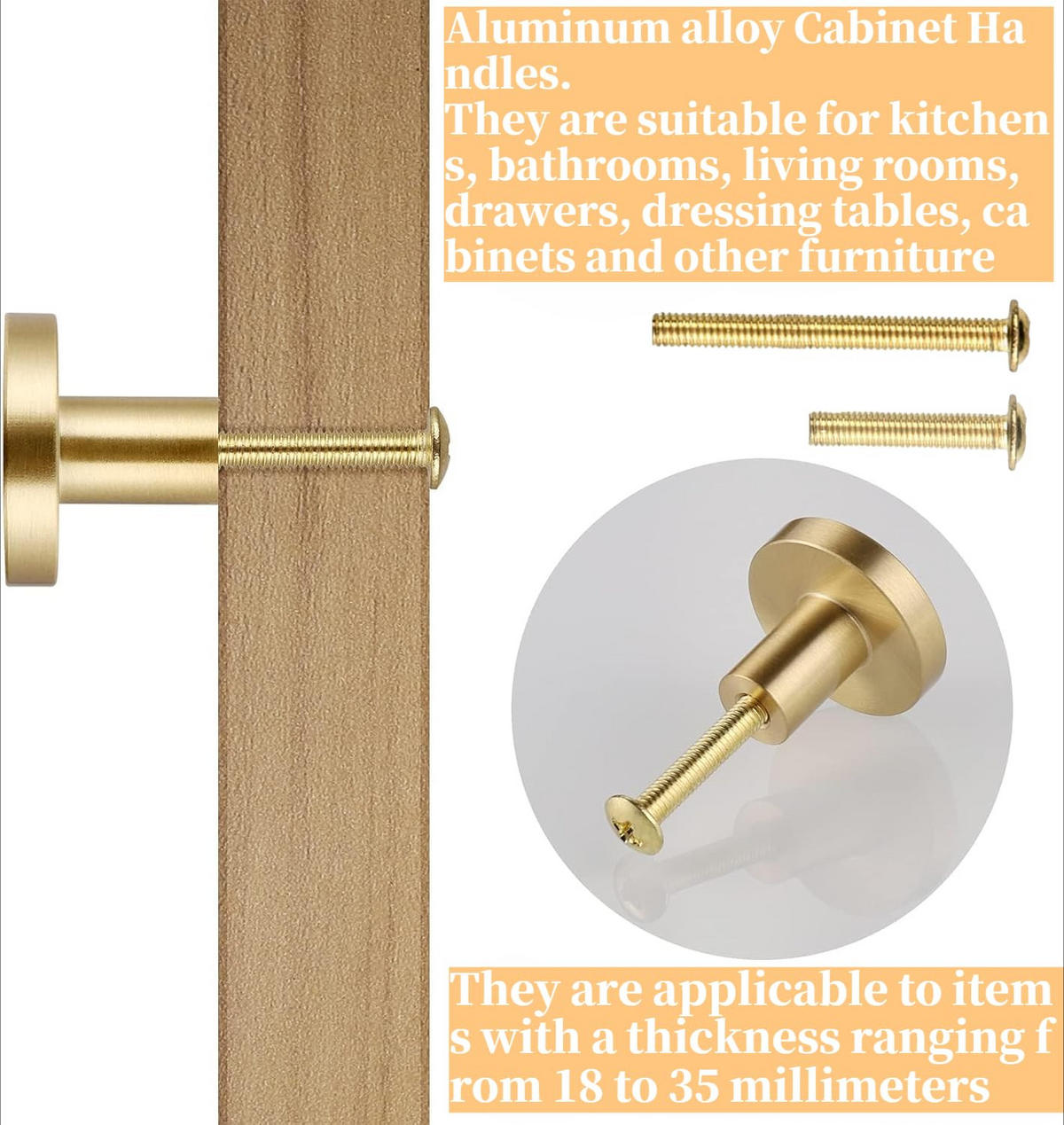 SCHRANKKNOPF Gold 6er-Set 30x25 mm Aluminium - Goldfarben, Metall (1.1/2.5/0.3cm)