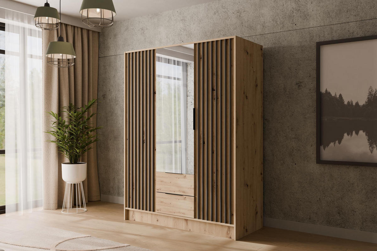 KLEIDERSCHRANK NELIA - 150 cm - Schwarz/Eiche Artisan, Holzwerkstoff (150/200/51cm) - ALTDECOR