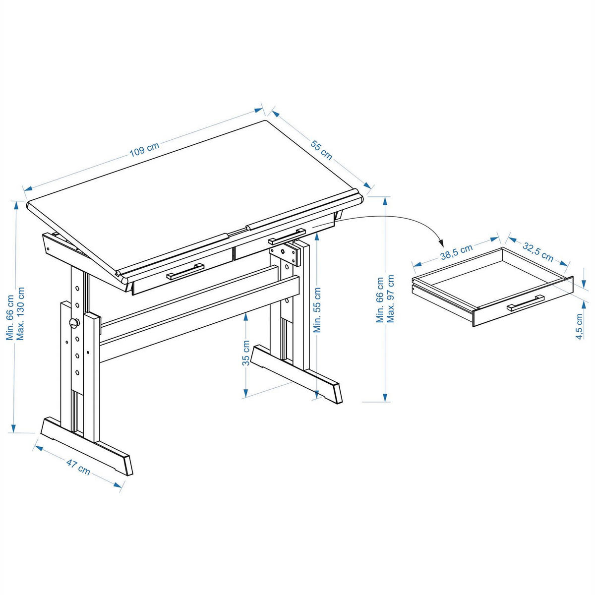 KINDERSCHREIBTISCH OLIVIA NATUR - Naturfarben, Holz (109/130/55cm) - IDIMEX