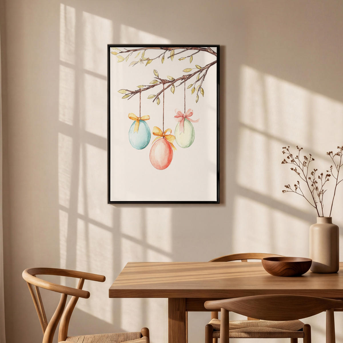 LEINWAND Bilder mit Rahmen - Osterkuchen - Schleife - Eier - 60x90 - Creme, Textil (60/90cm) - MuchoWow