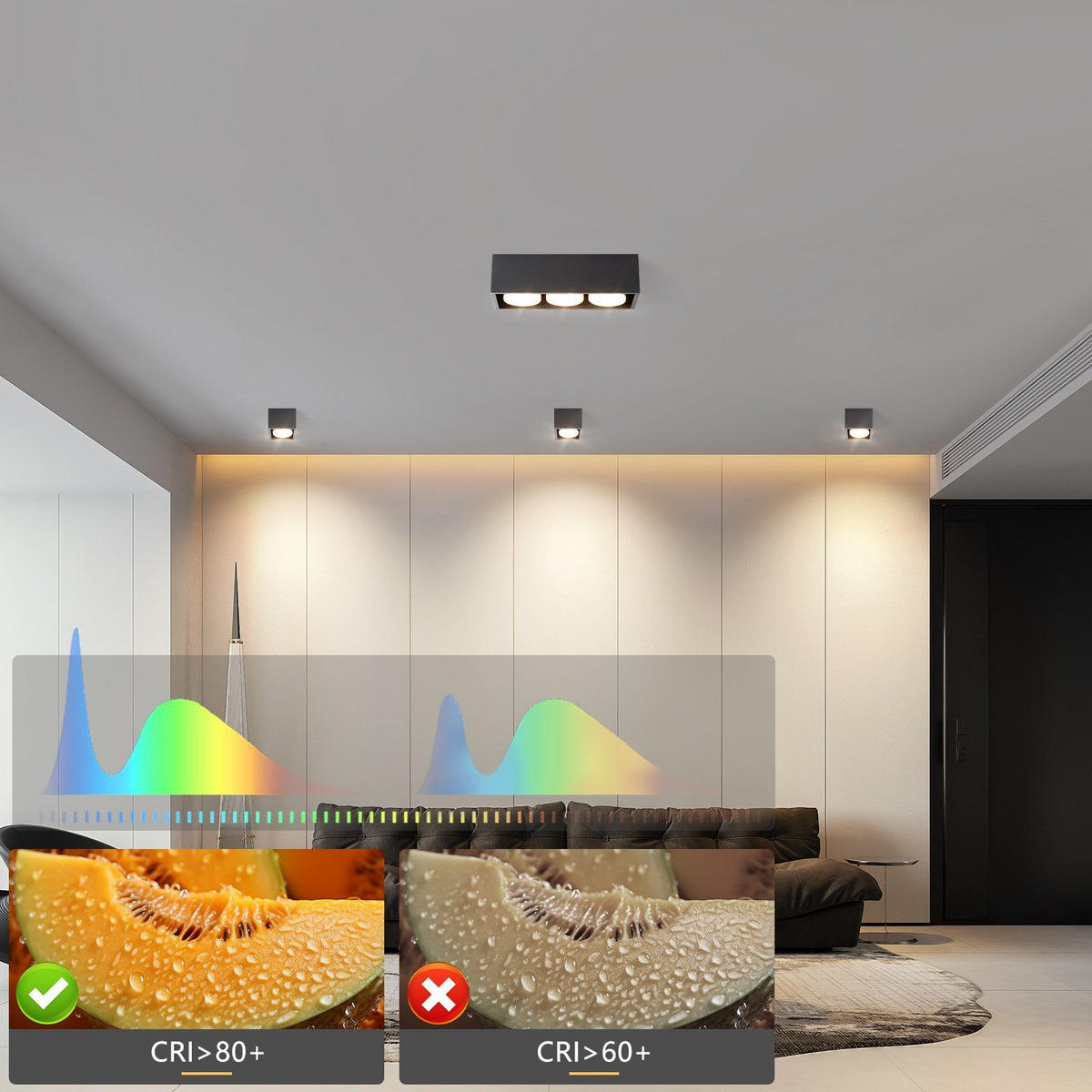 LED-DECKENLEUCHTE Harmonie 3-flammig 30/10/8 cm - Schwarz, Metall (30/10/8cm) - Nettlife