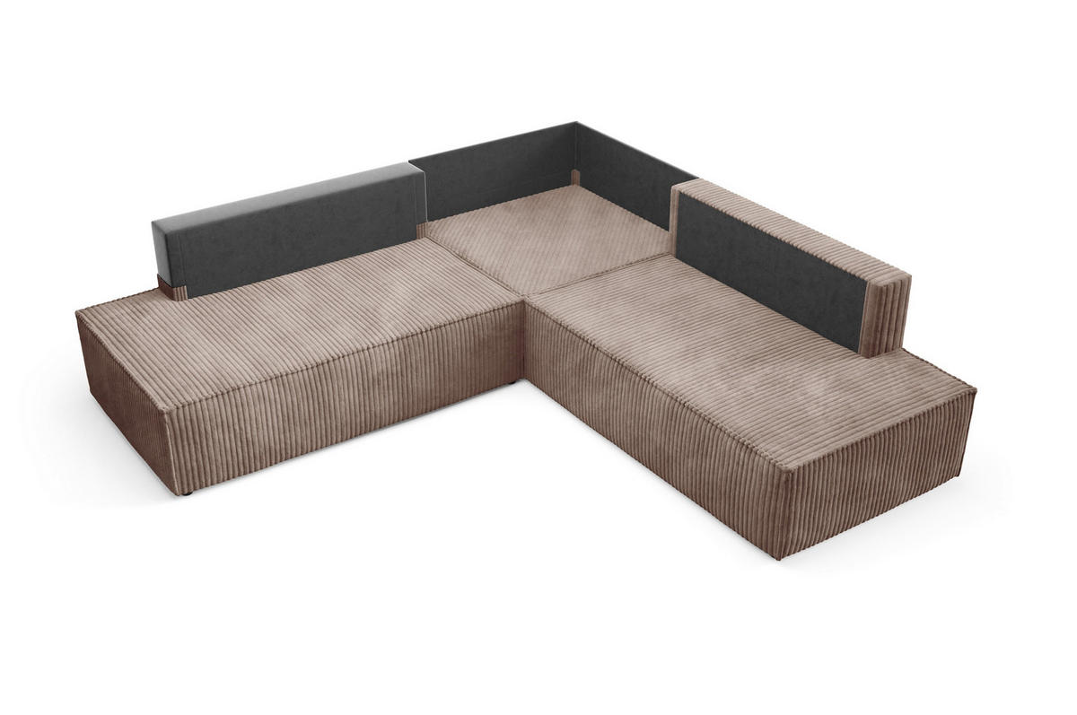 ECKSOFA TESSO II L-S Braun Kordstoff mit Schlaffunktion - Braun, Holz (254/254cm) - MASSENO
