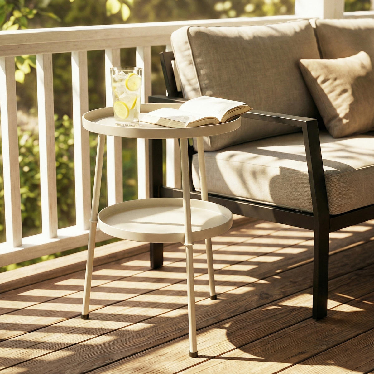 OUTDOOR-BEISTELLTISCH Metall Kunststoff Cremeweiß - Creme, Metall (36/36/53cm) - Outsunny