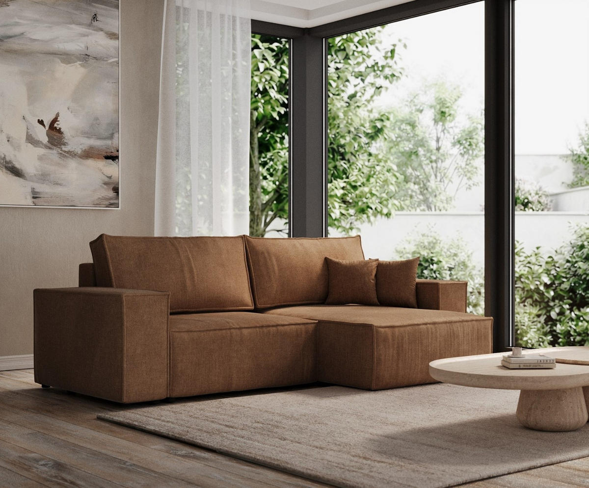 ECKSOFA CAVO mit Schlaffunktion Braun im Wind Stoff - Schwarz/Braun, Holz/Holzwerkstoff (255/148cm) - AltaBeds