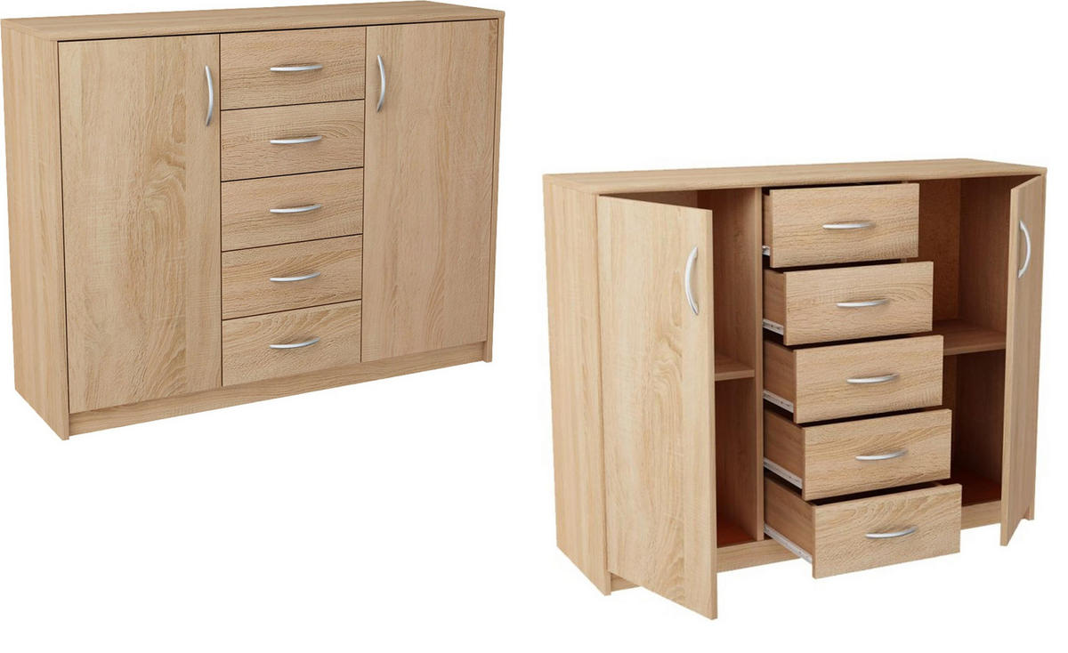 KOMMODE 2D5S Sonoma Eiche 110/35/85 cm moderne Optik - Sonoma Eiche, Holzwerkstoff (110/85/35cm) - Matkam Möbel