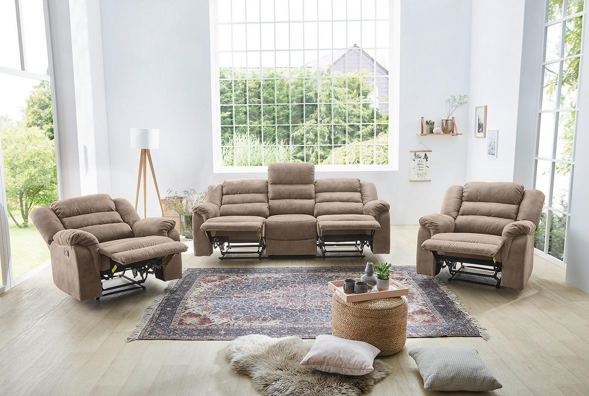 3-SITZER-RELAXSOFA Federkern, Liegefunktion verstellbar durch halbautomatische Relaxfunktion B212/T93/H103 cm, Mikrofaser Vintage Grau Braun / 15134 - Graubraun/Schwarz, Textil (212/103/93cm) - luma-home