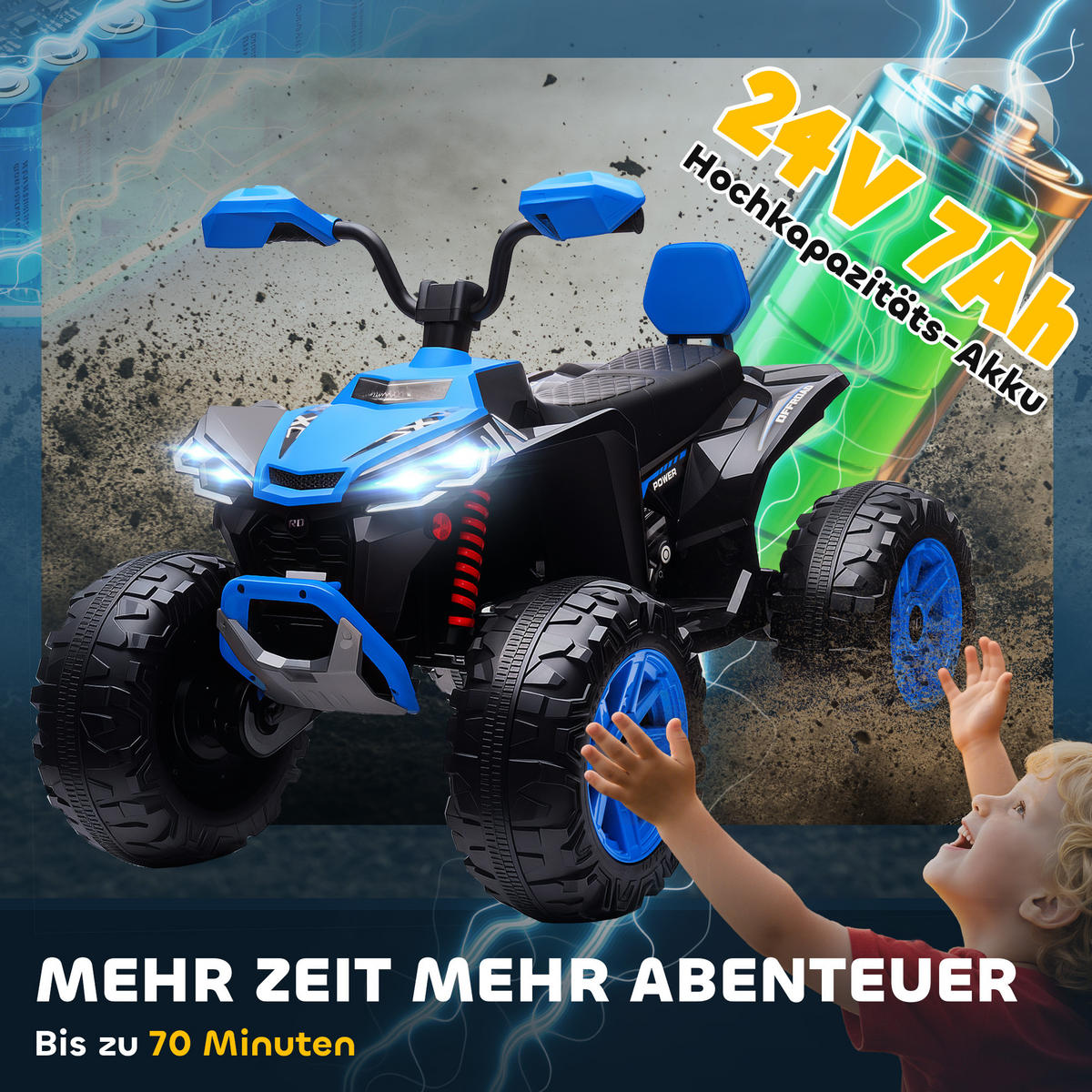 KINDER-ELEKTROQUAD 24V mit Vorwärts-, Rückwärtsfunktion, 2 Sitzer, Blau - Blau, Kunststoff (109/68.5/76cm) - AIYAPLAY