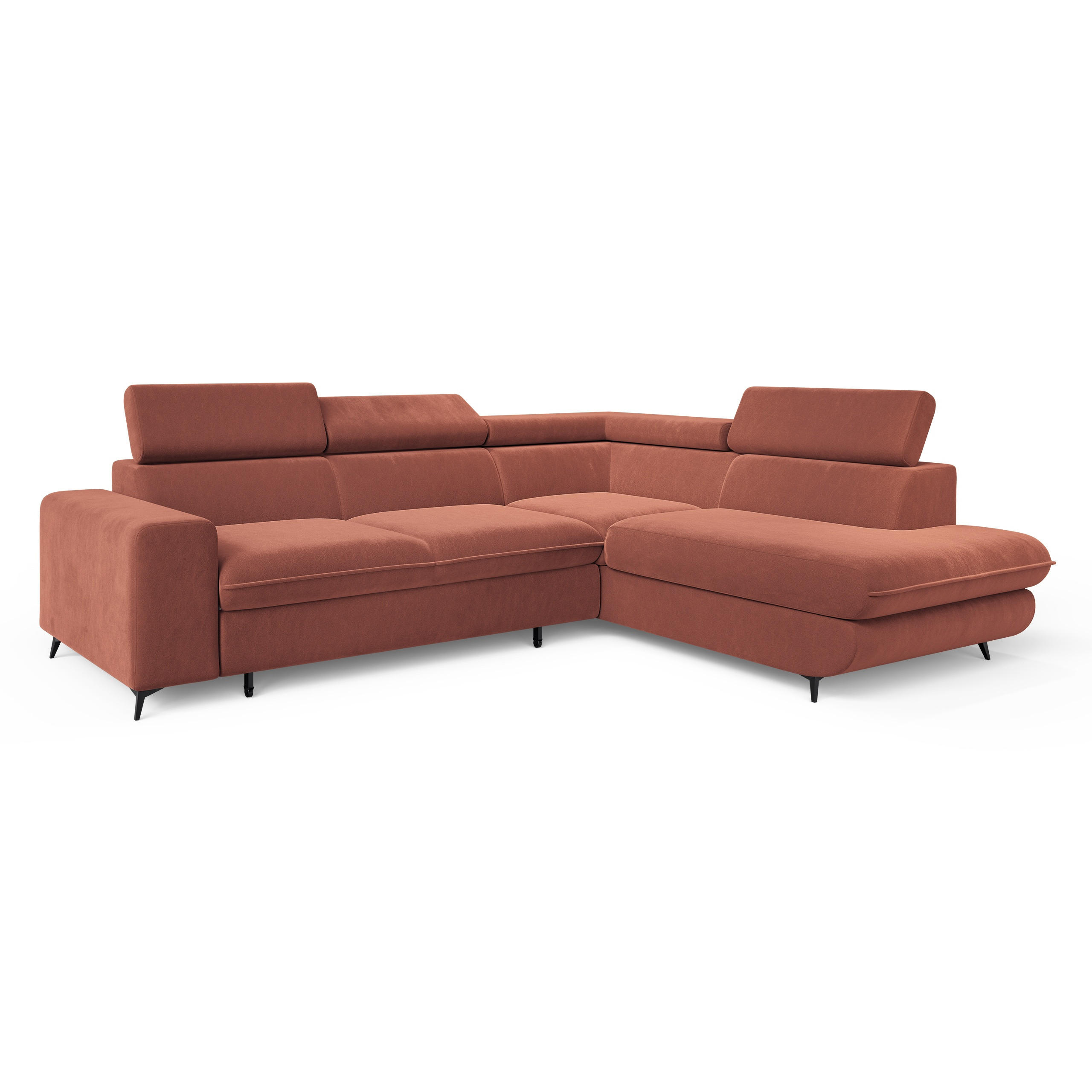 ECKSOFA VELISS Koralle Veloursstoff mit Schlaffunktion - Koralle, Holz (255/193cm) - MASSENO