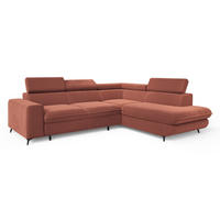 ECKSOFA VELISS Koralle Veloursstoff mit Schlaffunktion - Koralle, Holz (255/193cm) - MASSENO