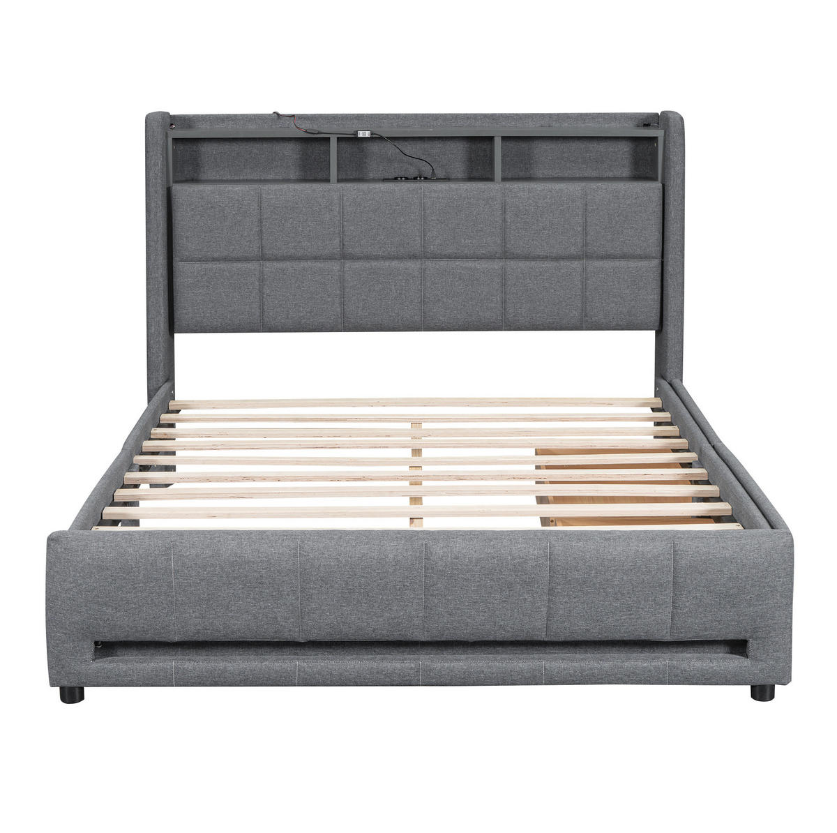 POLSTERBETT mit LED, USB und 2 Schubladen 140x200 cm Leinen Grau - Grau, Holz (140/200cm) - Meubliv